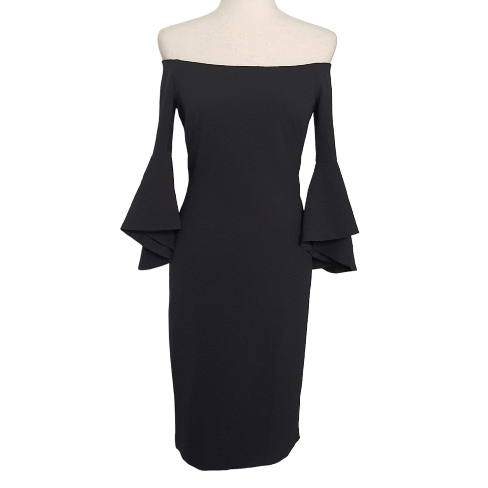 Chelsea28 Off the Shoulder Midi Dress Size 0 Strapless Bell Sleeve Solid Black